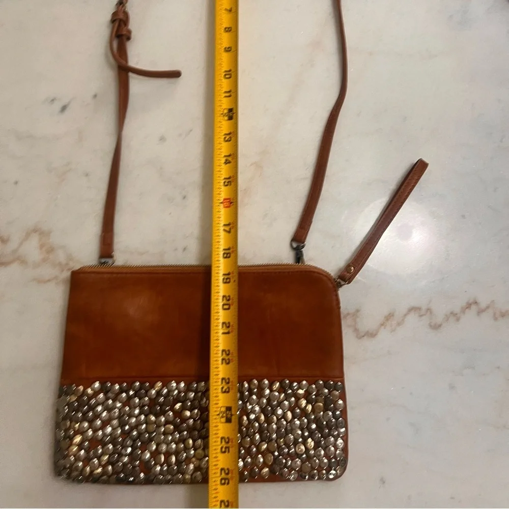ANTIK KRAFT Brown Leather Crossbody With Silver Tone Metal Studs EUC - Picture 5 of 8